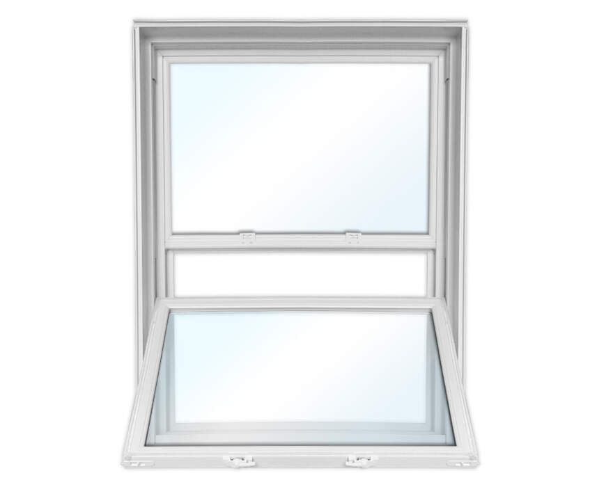 White vinyl single hung tilt window for Calgary window replacement