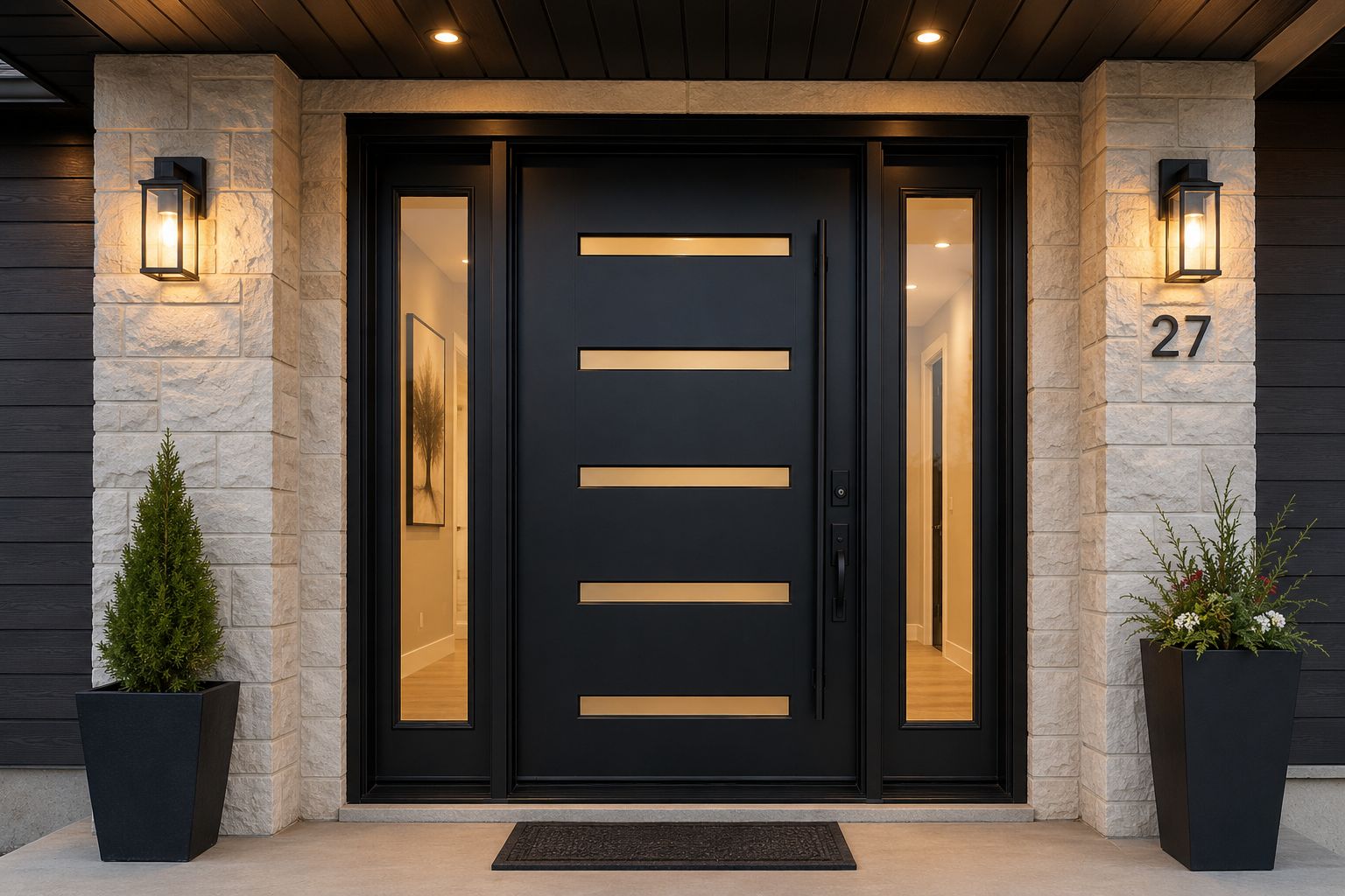 finished modern exterior door installation Calgary