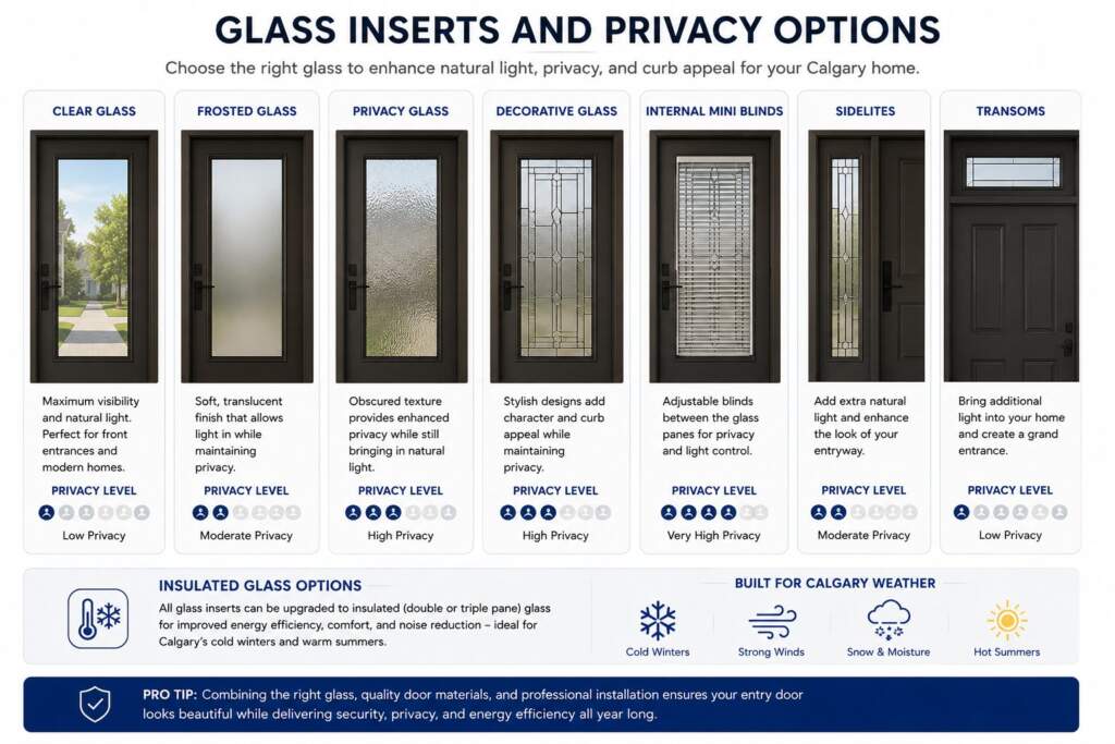 decorative and privacy glass options for insulated entry doors