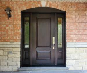 fiberglass entry door Calgary woodgrain with sidelights