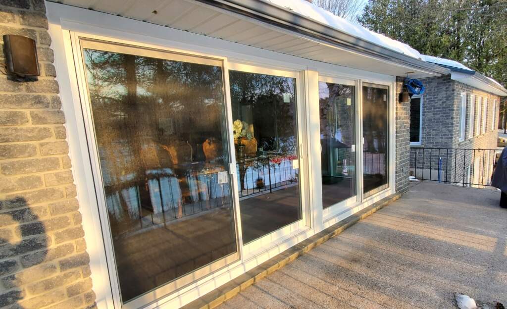 Sliding patio door with wide glass panels for a Calgary home