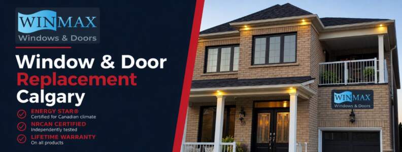Winmax Windows & Doors Calgary window and door replacement banner with a Calgary home