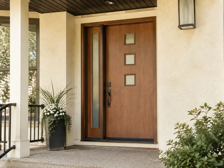 Fiberglass entry door available with an Airdrie window replacement project