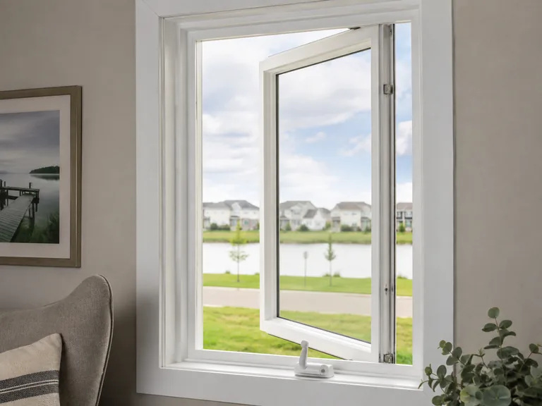 Vinyl casement window in a Chestermere home