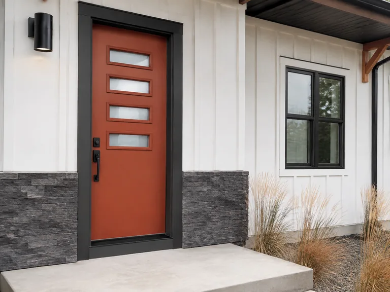 Contemporary insulated steel entry door option for a Cochrane home