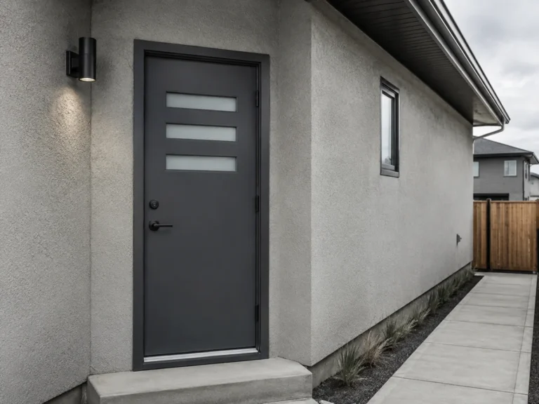 Insulated steel side entrance door installed on an Okotoks home