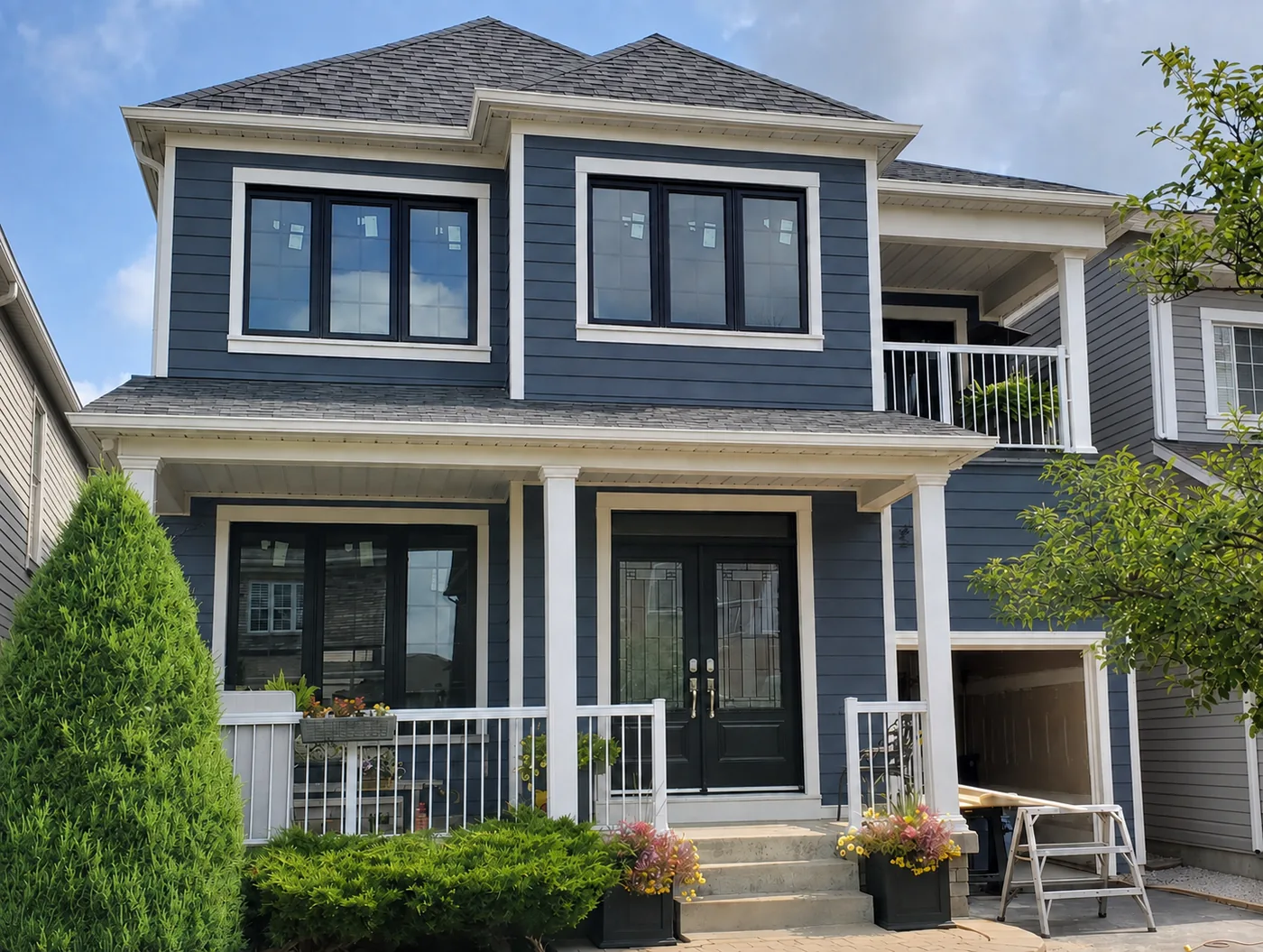 Rocky View County residence with modern vinyl windows and slate siding