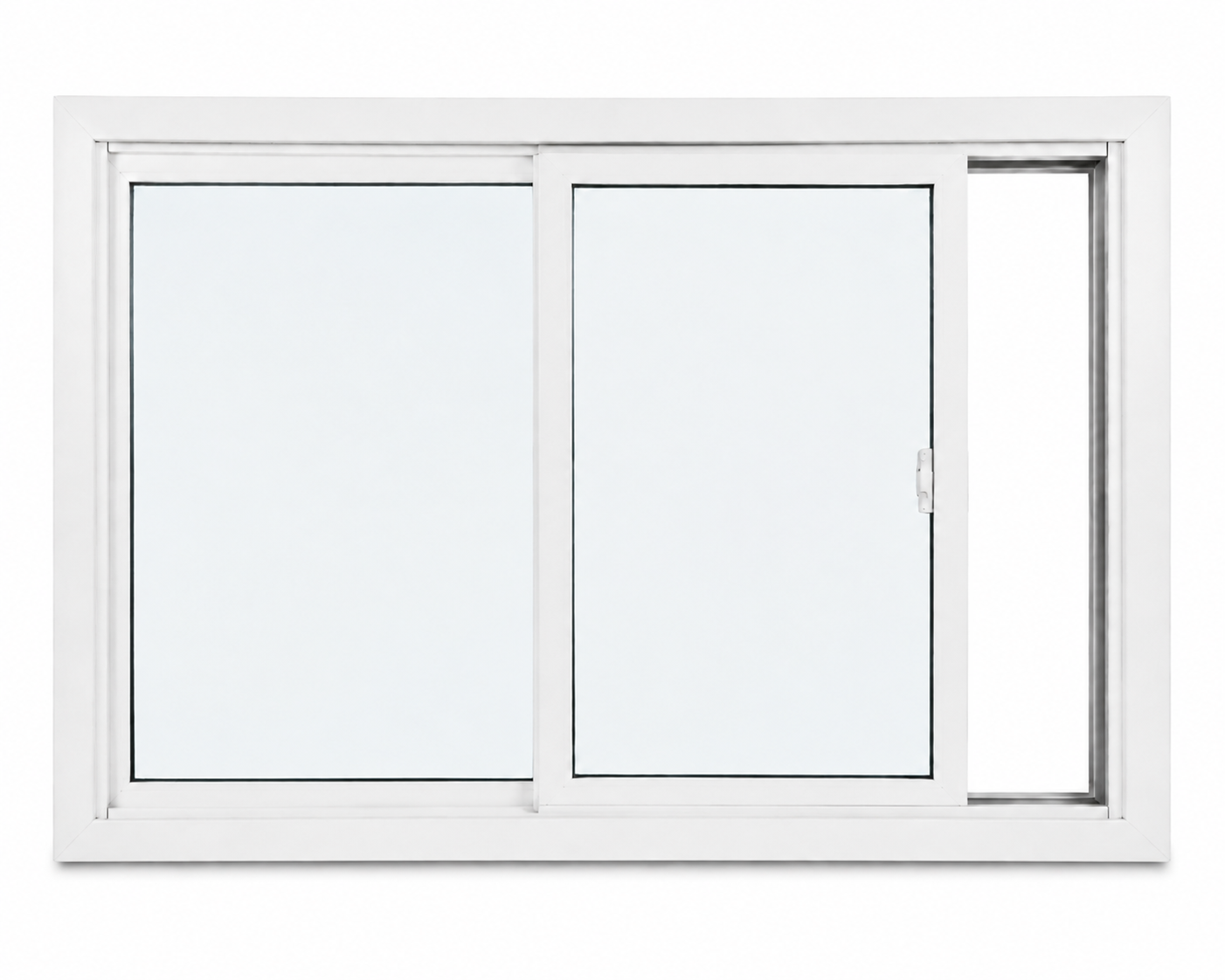 White vinyl single lift-out slider window with the right sash partially open