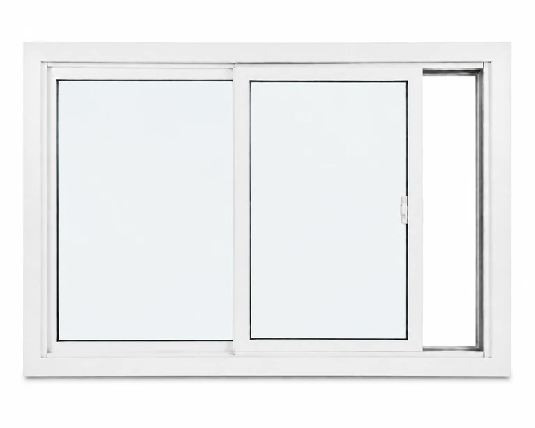 White vinyl single lift-out slider window with the right sash partially open